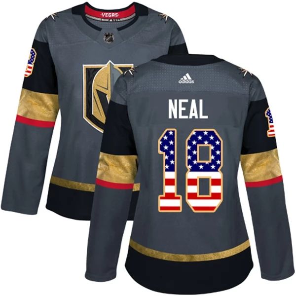 Damen Vegas Golden Knights Trikot James Neal 18 Grau USA Flag Fashion Authentic